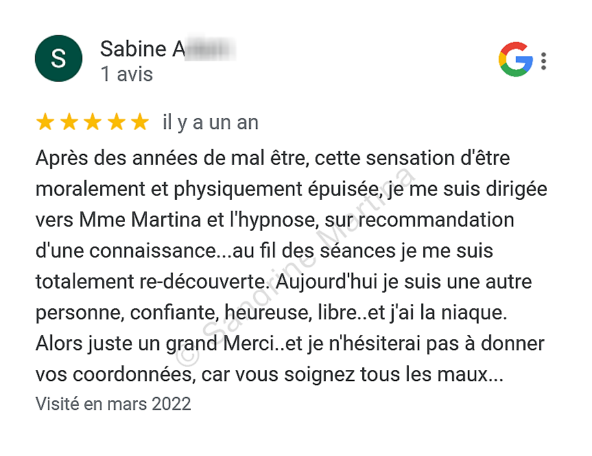 Avis google hypnose guingamp sandrine martina mars 2022