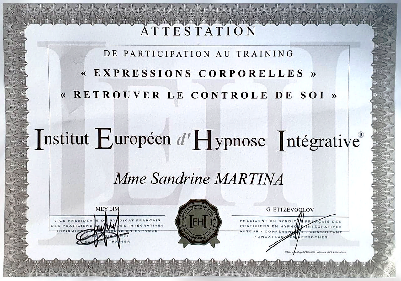 Certification attestation retrouver le contrôle de soi